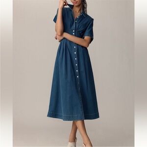Anthropologie Exquise The Tobie Denim Shirt Dress Maxi Midi Small Petite NWT NEW